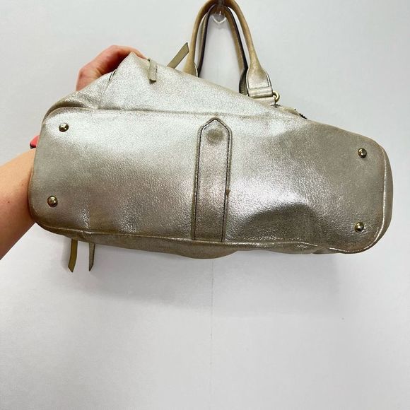 Aimee Kestenberg Tamitha Satchel Champagne Shimmer Gold Leather Hand Bag Large - Picture 8 of 15